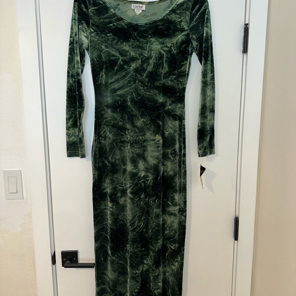 Lapis Green Sheath Dress Long Sleeve Scoop Neck